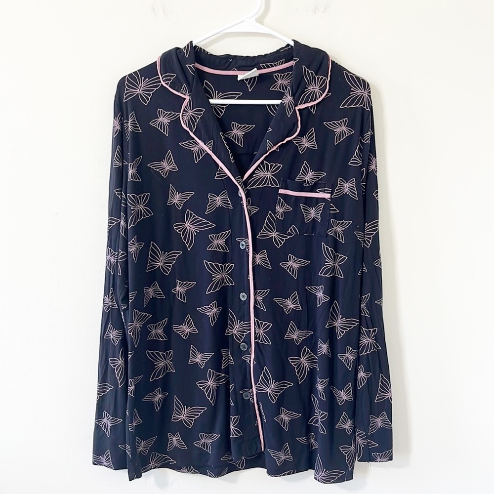 Soma Cool Nights Long Sleeve Grosgrain Trim Notch Collar Pajama Top Size Large - Picture 2 of 10